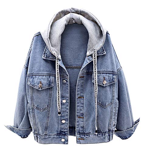 KEDERA Women's Oversized Detachable Hoodie Denim Jacket Boyfriend Jean Jacket Coat