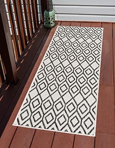 Rugs.com Jill Zarin Outdoor Collection Rug – 2' x 6' Runner Ivory Flatweave Rug Perfect for Hallways, Entryways