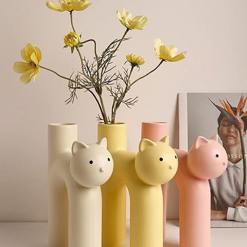 Miniatura 6 de Jarrón de gato para flores, florero en forma de gato, decoración única de gatito, jarrón decorativo para centros de mesa (blanco, 8.2 x 6 7 pulgadas)