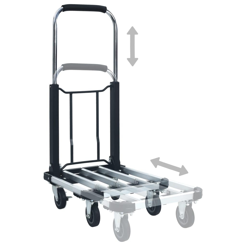 Carrello da trasporto pieghevole in alluminio con portata di 150 kg, regolabile in altezza, pieghevole e antiruggine, con piattaforma e 4 ruote, ideale per officina, giardino