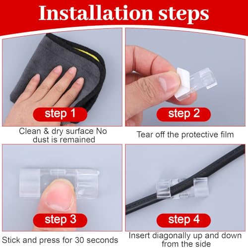 40 Piezas Clips Transparentes para Cables, Sujetacables Adhesivos para Organización de Cables Bajo Escritorio miniatura 3