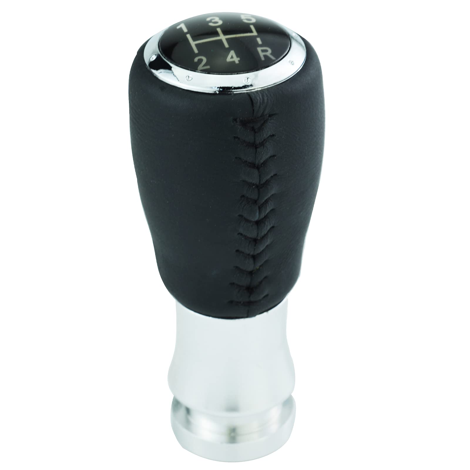 5 Speed Transmission Gear Lever Knob Light PU Leather Shifter Stick Handle for Most Manual Automotive Vehicles (Black Stitches)