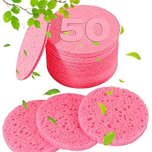 METUUTER 50 PCS Compressed Facial Sponges for Estheticians- 100% Natural Cellulose Face Sponge Professional Cosmetic Spa Sponges for Face Cleansing, Massage, Pore Exfoliating, Mask, Makeup Removal