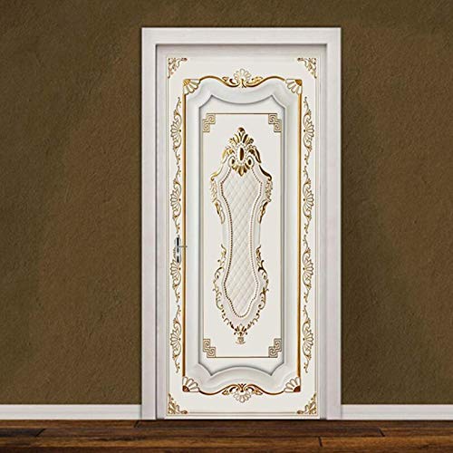 MJHG Door Sticker Tools Door Wallpaper European Style 3D Stereo Golden Gypsum Pattern Wallpaper Living Room Hotel Background 3D Home