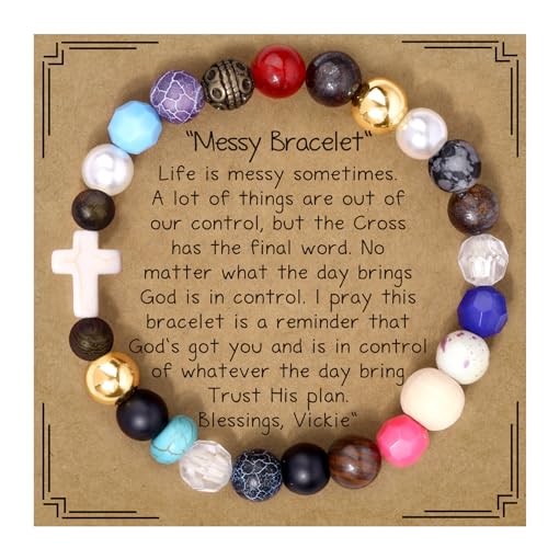 Messy Life Cross Bracelet w/Inspirational Card - Faith-Based Reminder God is in Control - Christian Gift for Women Men - Religious Jewelry for Tough Times & Daily Encouragement