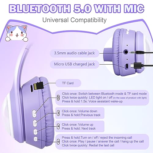 Cuffie wireless con luci LED per ragazzi/bambini