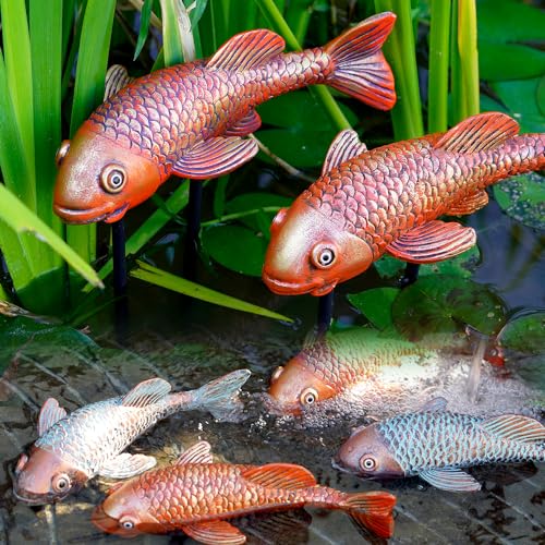 VKEVOC Antique Ceramic Koi Fish Garden Statues - Set of 2 | Exquisite Fish Sculptures for Outdoor...