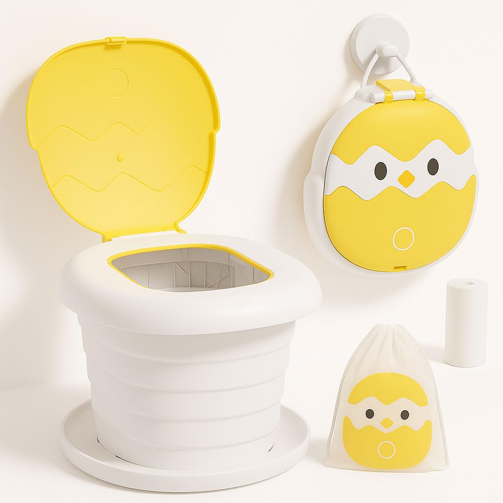 Sedile WC per Bambini,Vasino Per Bambini WC con 20 Borsa per Vasino,Portatile Vasino Pieghevole Da Viaggio Toilette Pieghevole Bambini Per Campeggio Indoor Outdoor (giallo)