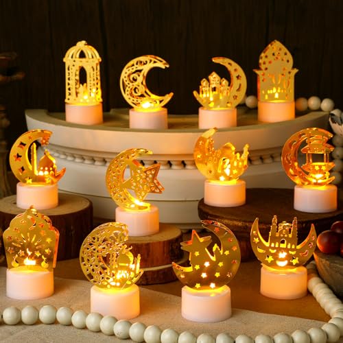 Aurelema 24Pcs Ramadan Mubarak Flameless LED Candles Lights Eid Mubarak Candle Star Moon Battery Operated Lamp Electric LED Muslim Ramadan Night Light Gift for Eid Home Table Party Supplies(Assorted) by Aurelema - Used condition - US$16.94