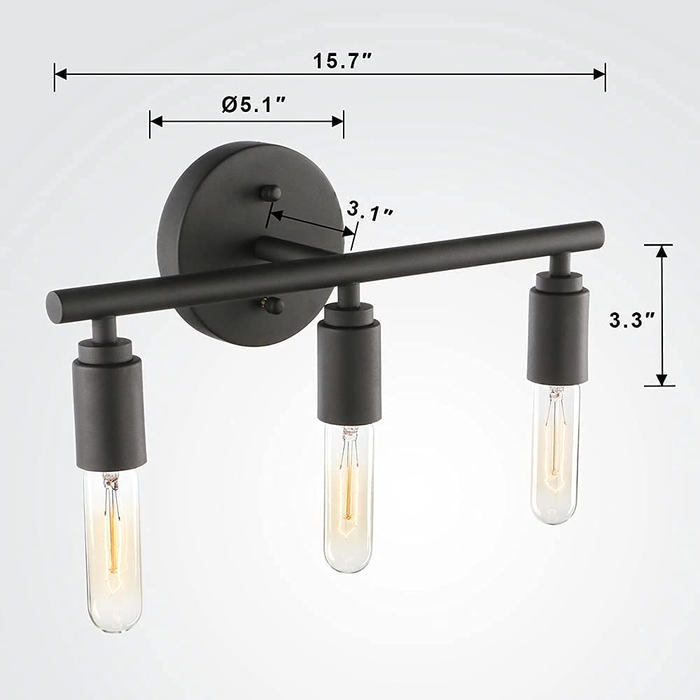 Lámpara de pared，Aplique Espejo Baño Vintage con 3 Luces, Lámpara de Espejo Baño de Hierro Negro, Aplique Pared, Luz de Espejo de Baño, Zócalo E27, Bombilla no Incluida. (Estilo negro)