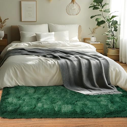 Runner Rugs for Bedroom 2x6 Rug Runners for Hallways Non Slip Soft Shag Bedside Rug, Fluffy Area Rug Throw Rugs for Living Room, Floor Carpet Runner for Nursery Kids Dorm, Blackish Green