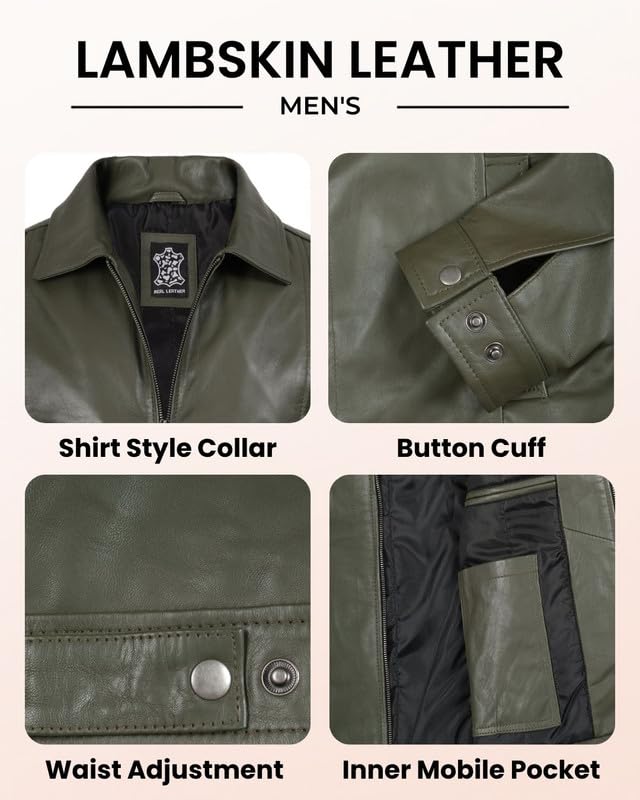 Image of Blingsoul Vintage Distressed Leather Jacket for Men - Shirt Collar Genuine Lambskin Mens Leather Jacket