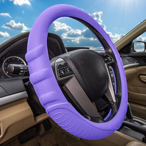 Image of FH Group Universal Fit Silicone with Grip and Pattern Massaging Grip Steering Wheel Cover fits most Cars, SUVs, Trucks, and Vans Purple