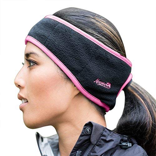 Noosa Life | Ponytail Headband | 3 Colors | Warm Fleece for Outdoor Sports and Fitness | Ear Warmer & Sweatband | Super Sweat Absorbent | Perfect for Running or Yoga (Black/Pink)