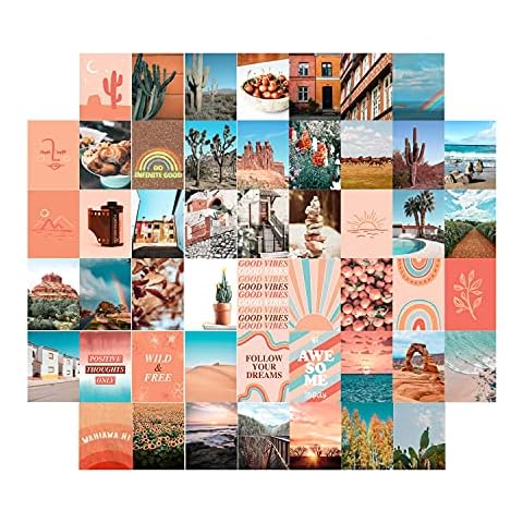 EatronChoi 50PCS Aesthetic Picture for Wall Collage, 4x6 inch Boho Cards, Room Decor for Girls, Posters for Bedroom Aesthetic, Dorm Trendy Wall Art (Peach) Cover