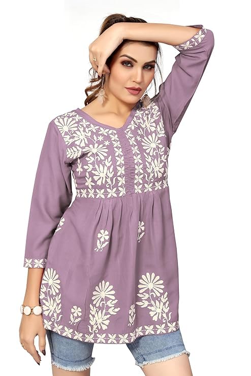 Ręcznie haftowana tradycyjna bluzka z wiskozy Chikankari dla kobiet, designerski styl Kurti