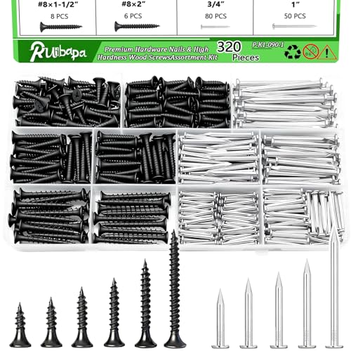320Pcs Premium Hardware Nails & High Hardness Black Drywall Screws