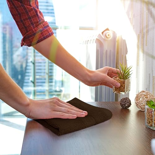Image of Utopia Towels 12 Pack Premium Wash Cloths Set, 12 by 12 Inches, 100% Cotton Ring Spun, Highly Absorbent and Soft Feel Essential Washcloths for Bathroom, Spa, Gym, and Face, Dark Brown