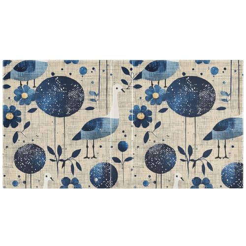 3 Ring Binder Blue Floral Bird Vintage 1.5 inch Binders Three Ring Binders with Clipboard Fit 8.5\'\' x 11\'\' Paper 3 Interior PVC Clear Pockets for Office Supplies - Thumbnail 4