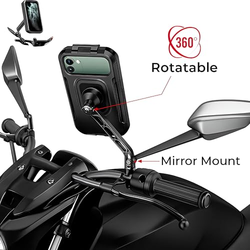 Image of Waterproof Phone Mount for Motorcycle Bike & Scooter | 360 Rotation | Touchscreen Friendly | Anti Vibration Damper Smart Phones. (Black) (LL- 10XL Pro)