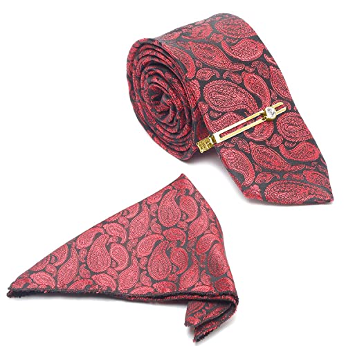 LOUIS STITCH Mens Red Necktie Italian Silk Suit Tie with Golden T...