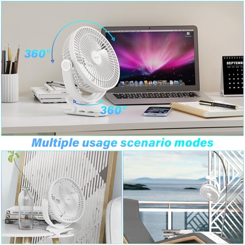 Image of 12000mAh Clip on Fan 30H Longest Runtime, 8in Portable Fan Rechargeable, Ultra Quiet with Heavy-Duty Clamp, USB Desk Fans for Golf Cart,Office Desk, Treadmill, Camping, Bedroom