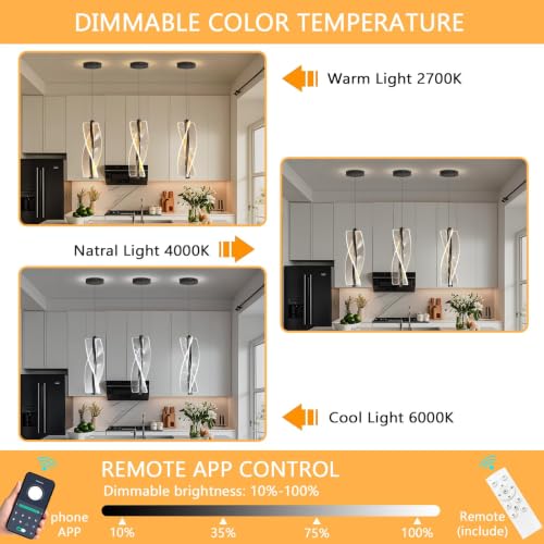 AFQEJG 1 Lights Modern LED Dimmable Chandelier for Kitchen Island Pendant Lighting Glam Chandelier Dining Room Living Room Bedroom Black by AFQEJG - Used condition - Image 4