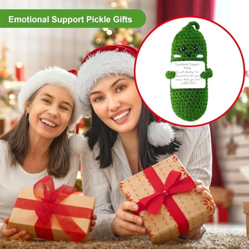 Funny Emotional Support Pickle,3 inch Mini Positive Crochet Animals Stress Pickle with Unique Card for Cheer Up Birthday Gifts for Women,Cute St Patricks Day Doll Friend Gifts(Emotional Pickle) - Image 6