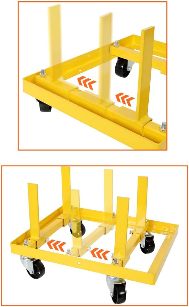 Rolling Engine Stand with Straps for Vehicle Maintenance, 750 lbs Capacity Adjustable Width and Length Engine Cradle, Yellow Steel Frame with Casters, Professional Design