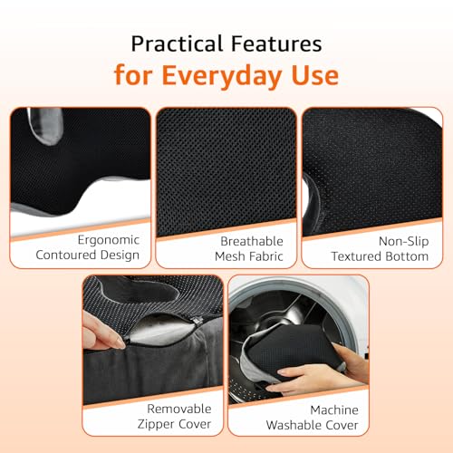 Image of amazon basics Memory Foam Coccyx Seat for Chair & Car | Key Shape Comfort Support for Office Seating & Driving | Breathable Design with Anti-Slip Base - Black
