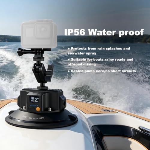 Image of 4.5 inch Electric Camera Suction Cup Mount with Ball Head Arm & Adapter, Heavy-Duty Metal Car Mount for Camera /Action Camera /Phone, 50KG Suction for Car Windshield /Boat /Window, 1 /4 inch 3 /8 inch Threads
