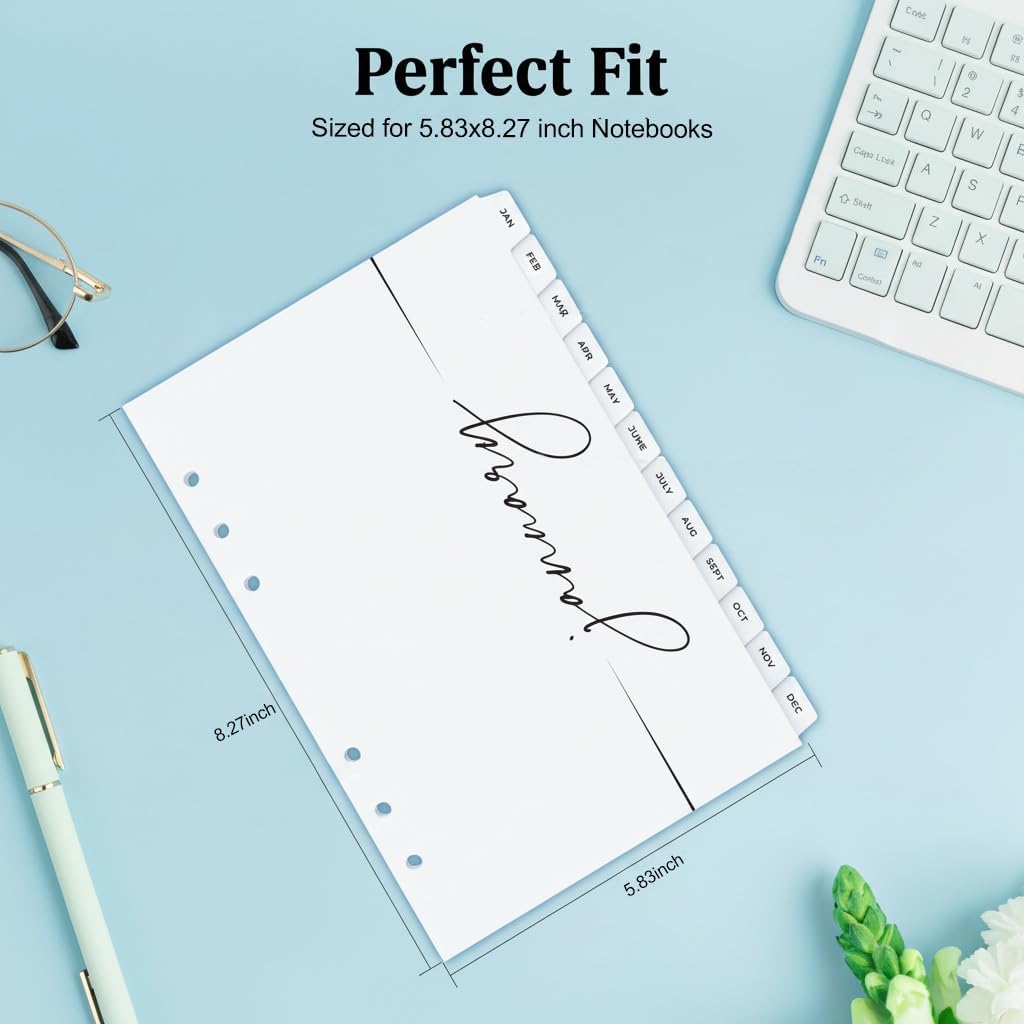 A5 Monthly Binder Dividers – 12-Month Planner Tabs (Jan–Dec), Minimalist Script Style, 6-Hole Pre-Punched – Durable A5 Index Tabs for Binders, Notebooks & Planner Inserts image 3