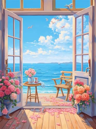 Diamond Painting Grande 80x120cm, DIY Diamond Painting Puerta, 5D Pintura de Diamante Mar Manualidades para Adultos, Pintar con Diamantes Diamond Art Kit Completo para Decoración de Pared -YZ1379