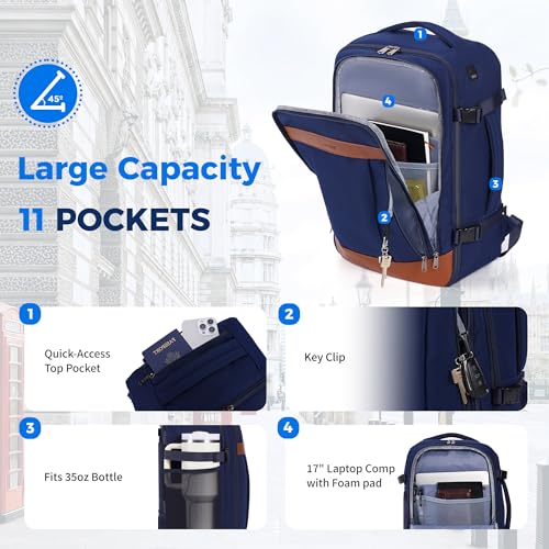 Image of ECOHUB Travel Backpack for Men Carry on Bag Water Resistant Blue | 19x13x7 Laptop Backpack TSA Friendly 30L Backpack fits up to 17.3 inch Computer United /American /Delta /Southwest Airlines Approved