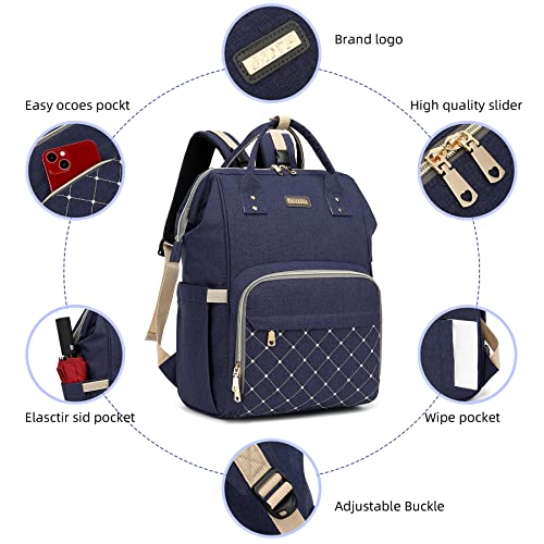 Image of Diaper Bag Backpack, Diaper Bags for Baby Girls Boys, Baby Bags for Moms Dads, Nappy Changing Bag with Insulated Pockets,Multi-functional Waterproof Backpack with Stroller straps-Blue