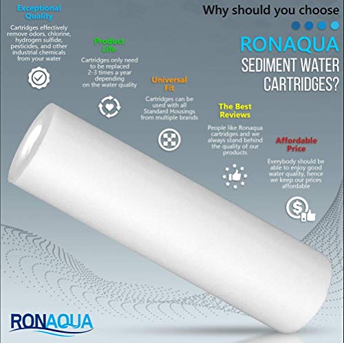 Sediment Water Filter Cartridge By Ronaqua 10"X 2.5", Four Layers Of Filtration, Removes Sand, Dirt, Silt, Rust, Made From Polypropylene (25 Pack, 5 Microns) #TOP7