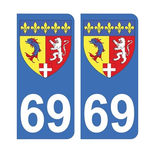 Autocollant 69 avec Blason Rhône-Alpes Plaque immatriculation Auto (9,8 x
