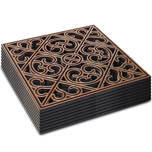 Pangda 8 Pcs Rubber Stepping Stones Outdoor Garden Walkway, 12 x 12 Inch Heavy Duty Pathway Pavers Retro Decorative Stepping Stones for Outside Landscaping Yard Lawn Path(Copper,Cross Square)