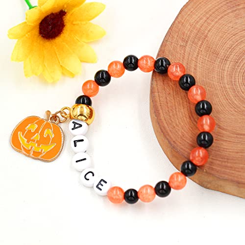 Image of Uloveido Black Orange Jade Charms Halloween Bracelets All Saints' Gift - DIY Customized Name Beaded Bracelet
