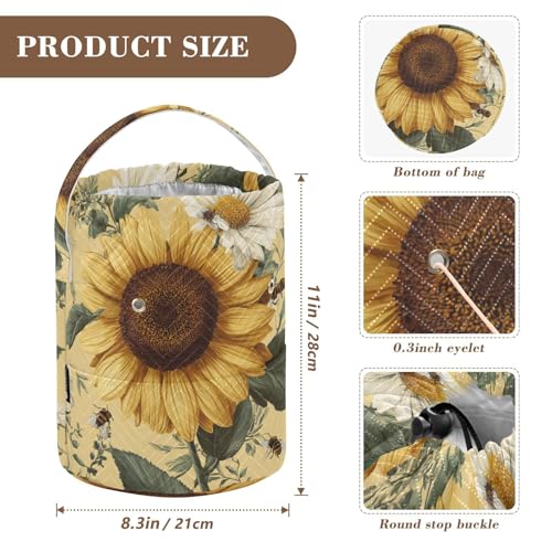 Image of Tatenale Crochet Bag Yarn Bag Knitting Project Bag with Pockets and Handle Portable Yarn Storage Organizer Tangle Free 8.3x11 InchYellow Sunflowers and Daisies09