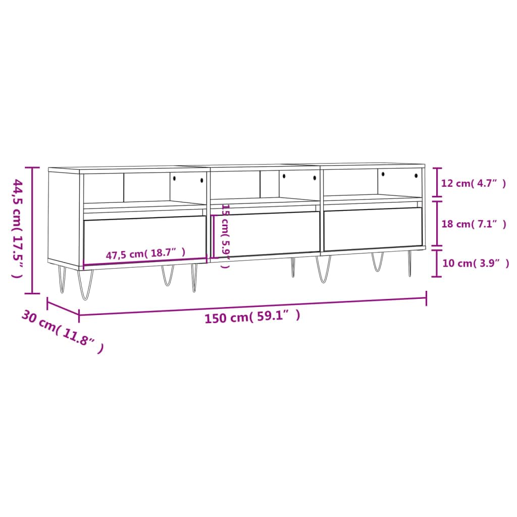 TV-Ständer für Fernseher bis zu 60 Zoll, TV-Schrank, Entertainment-Center mit 3 Schubladen, Regalen und Metallbeinen, lange Boho-Media-TV-Konsole für Wohnzimmer (D-Beine, Raucheiche)