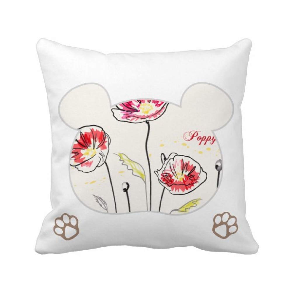 Housse de coussin carree ours et fleurs avec fermeture eclair invisible