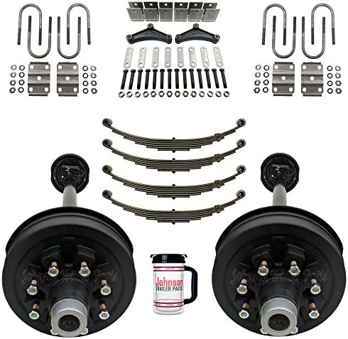 Rockwell American Tandem 7,000 lb Electric Brake Trailer Axle Kit w/Springs, Ubolts & Hanger Kit - 8 Lug 6.5" Bolt Pattern - 14,000 lb Capacity (89" Hubface - 74" Spring Center)