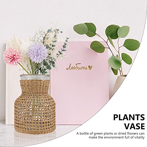 Cabilock Decorative Glass Bottle Rattan Vase Flower Bud Vases With Rattan Weaving Bottle Holder Apothecary Jars Decorative Glass Bottle For Home Balcony Garden Decor M #TOP5
