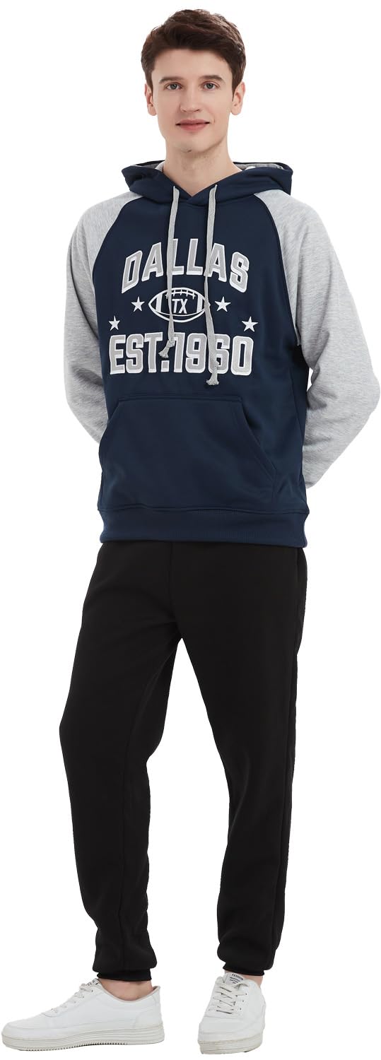 Felpa con Cappuccio da Uomo Dallas in Morbido Cotone Ricamato, dal Navy #3, XL