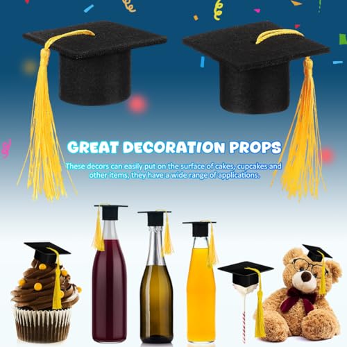 Mini gorras de graduación con borlas HEMOTON para evitar adornos caseros que se caen 4