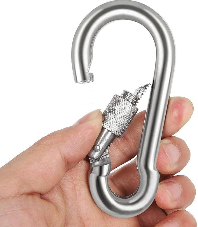 Image of Heavy Duty GI Carabiner Hook Screw Lock | High Tempered Galvanized Iron Snap Hook | Rust Resistant | Home Utility & Multipurpose Use (Pack of 4)