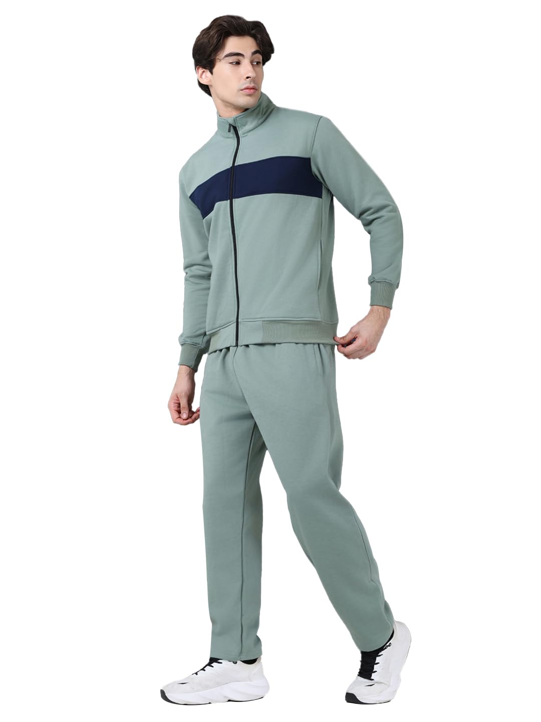 chkokko Mens High Neck Winter Tracksuit Full Zip Jacket with Elastic Waist Lower Warm and Soft Activewear Set for Gym Running and Casual Use-picture-3