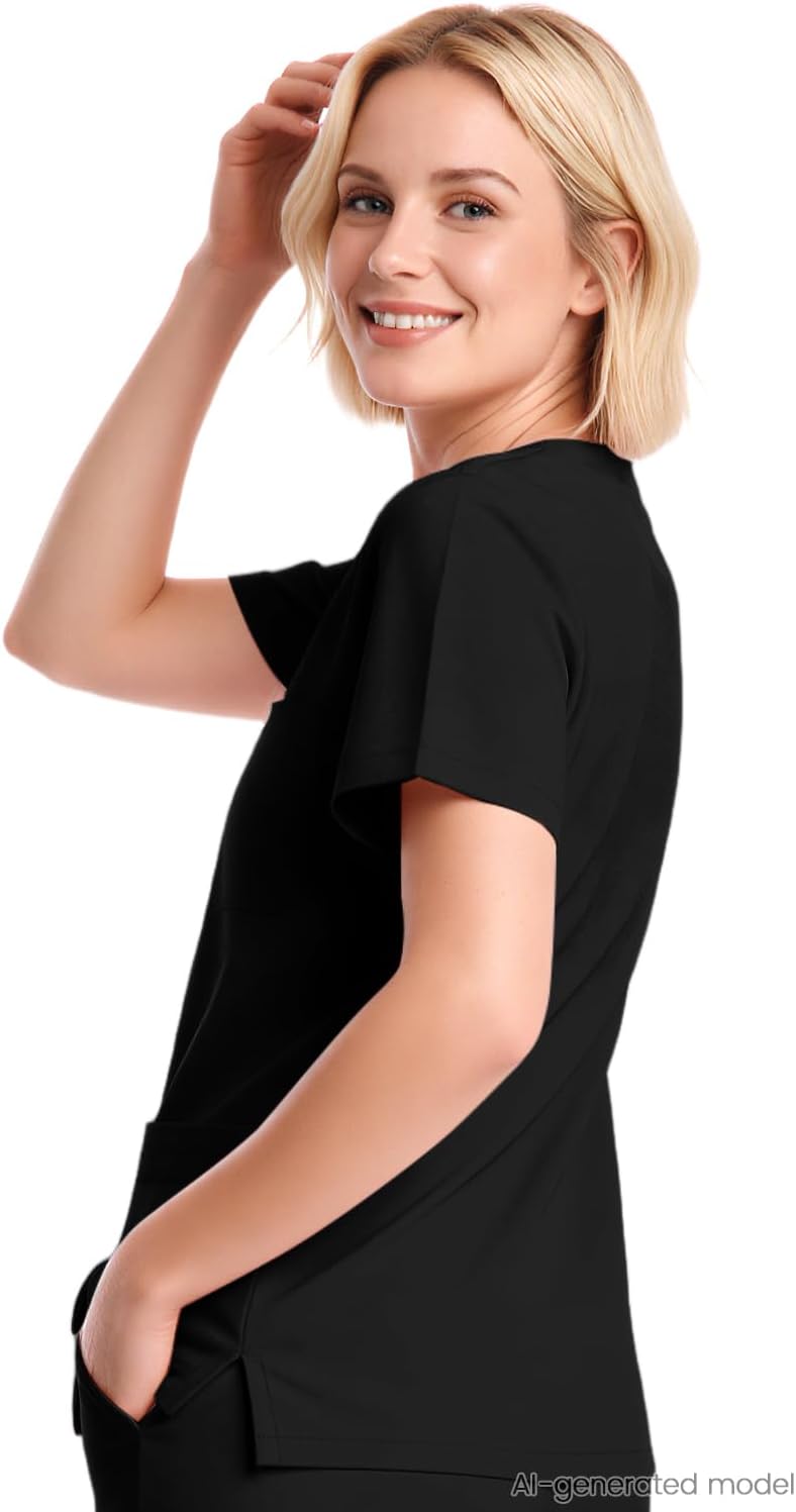 V-Neck Scrub Tops for Women, Stretch 4-Pocket Nurse Uniform