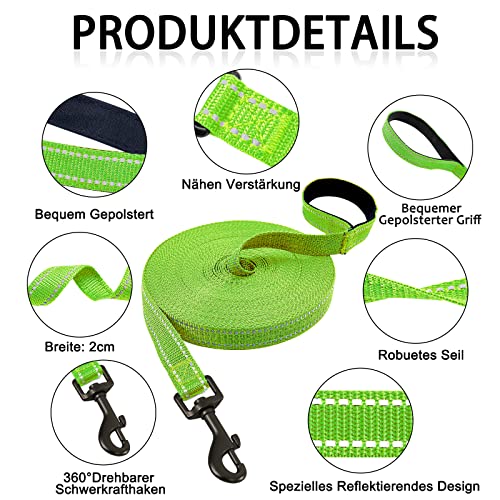 Demigreat Schleppleine , 3m / 5m / 10m / 15m / 20m Robuste Lange Hundeleine Reflektierend Trainingsleine mit Gepolsterter Griff und handschlaufe, Ausbildungsleine für Kleine bis Große Hunde